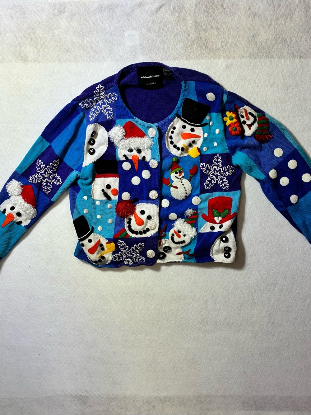 Michael Simon Blue Kids Snowman Holiday Cardigan Jacket